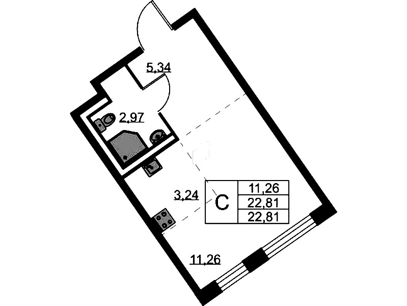 Квартира студия 22.81 м², 2/9 эт., ЖК «Квартал Лаголово»